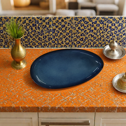 Navy - blue Oval Ceramic Plate