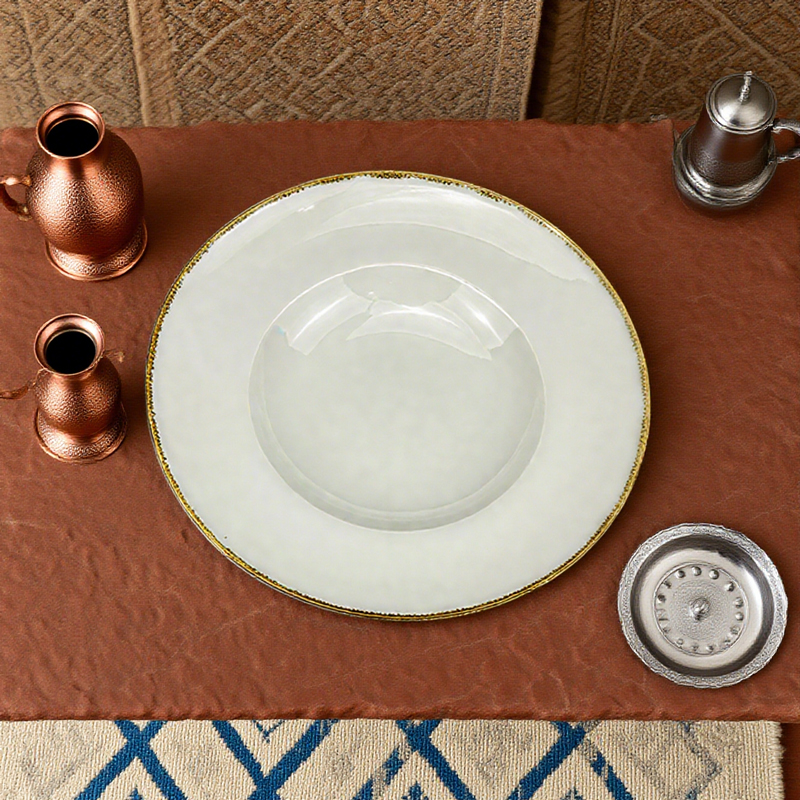 Gold - Rimmed White Ceramic Dinner Plate 