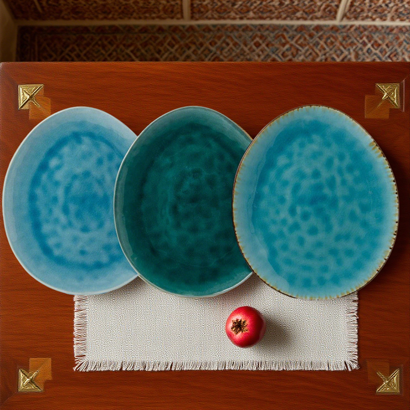  Blue-Toned Vintage Glazed Ceramic Plate