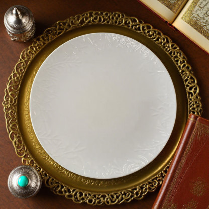 Plant Texture Embossed Ceramic Dinner Plate