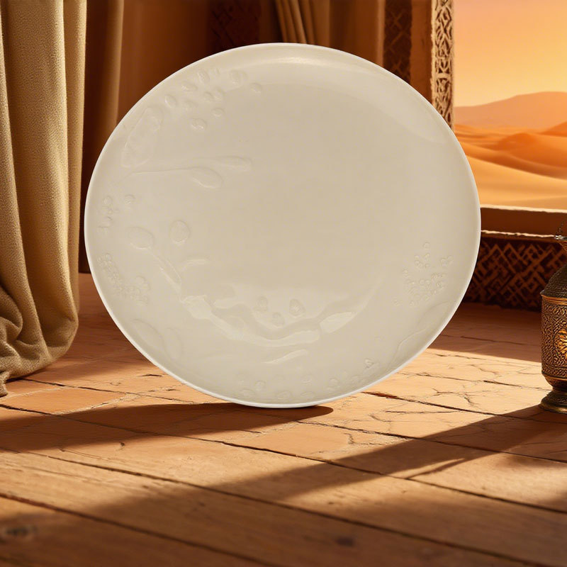 White Ceramic Plate with Embossed Patterns