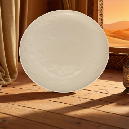 White Ceramic Plate with Embossed Patterns