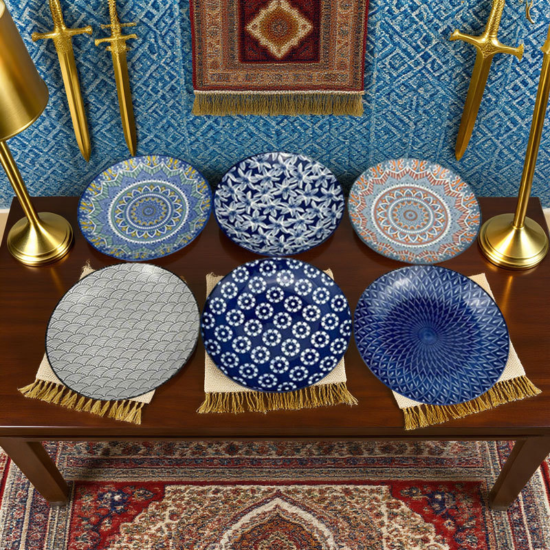 Assorted Pattern Blue Ceramic Plate