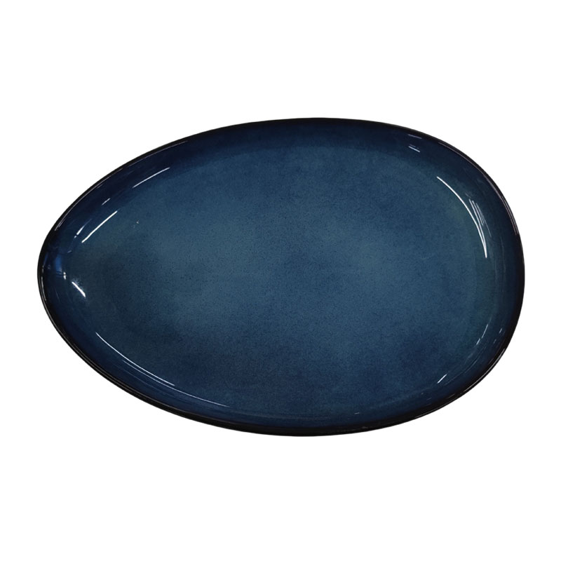 Navy - blue Oval Ceramic Plate