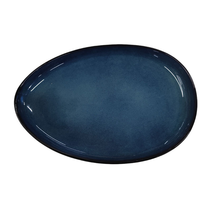 Navy - blue Oval Ceramic Plate