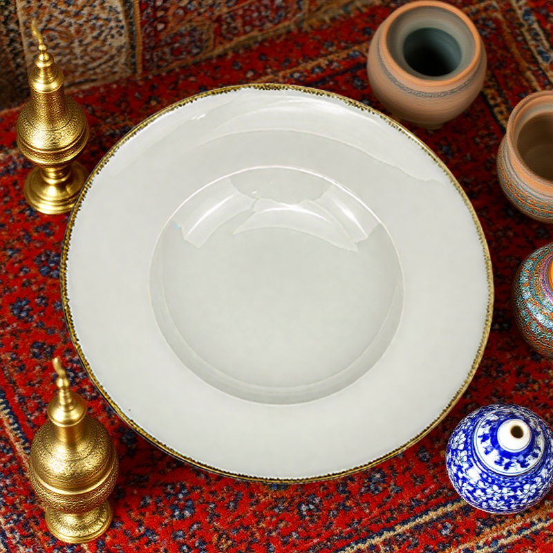 Gold - Rimmed White Ceramic Dinner Plate 