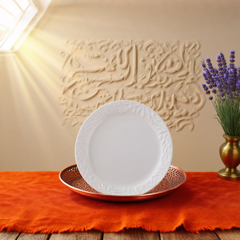 Plant Texture Embossed Ceramic Dinner Plate