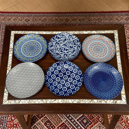 Assorted Pattern Blue Ceramic Plate