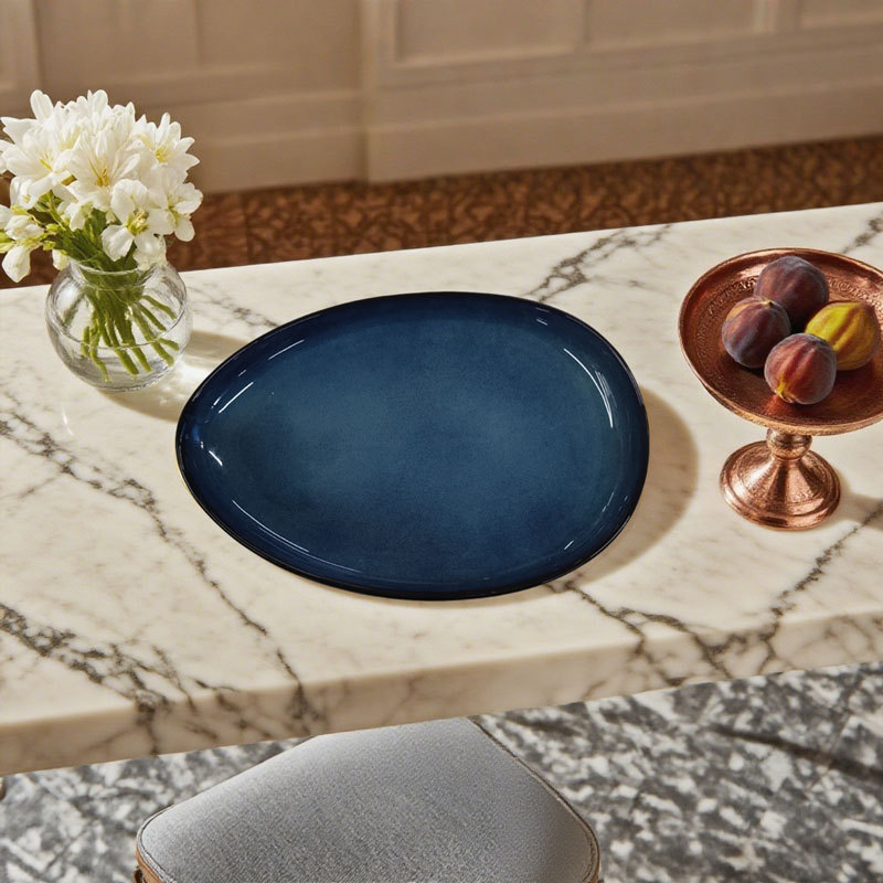 Navy - blue Oval Ceramic Plate