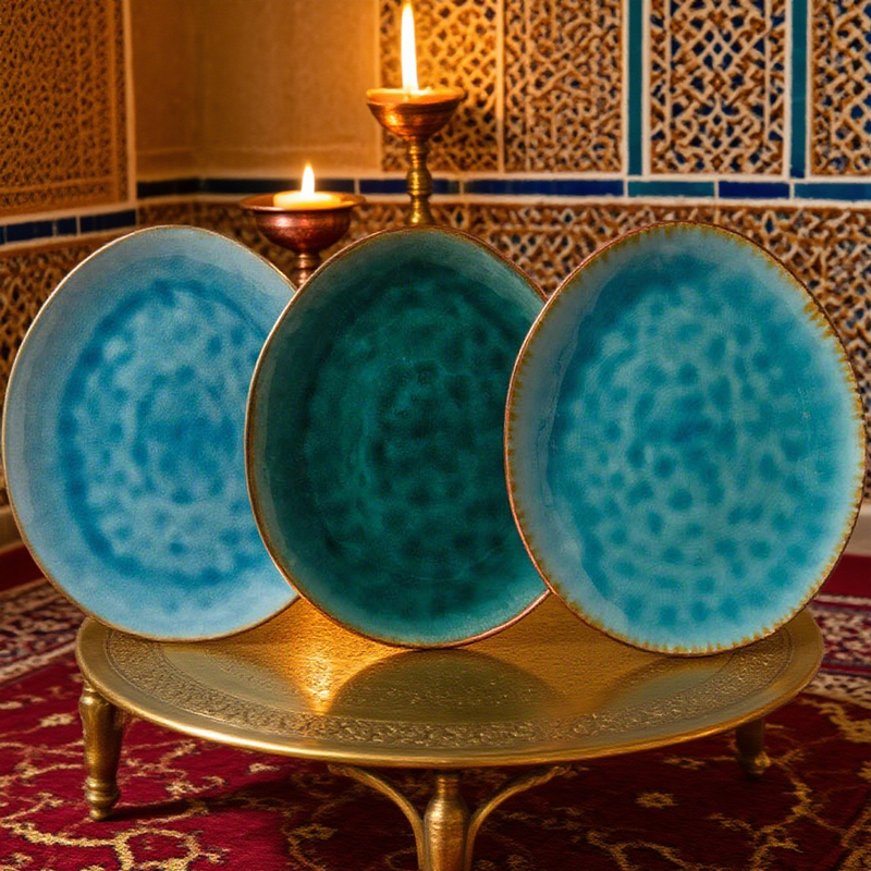  Blue-Toned Vintage Glazed Ceramic Plate