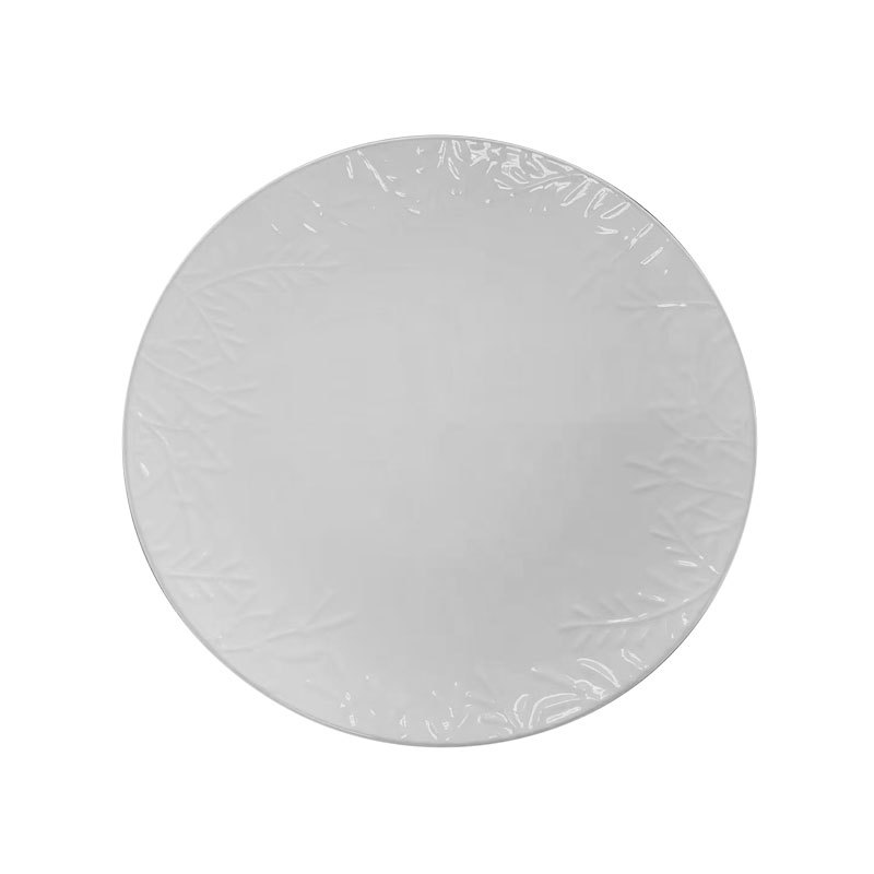 Plant Texture Embossed Ceramic Dinner Plate