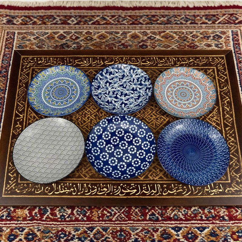 Assorted Pattern Blue Ceramic Plate