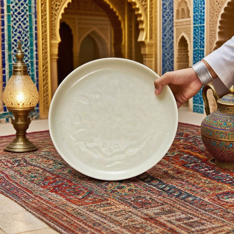 White Ceramic Plate with Embossed Patterns