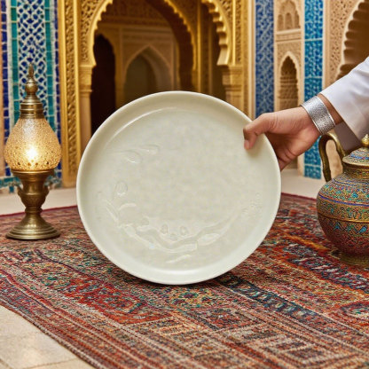 White Ceramic Plate with Embossed Patterns