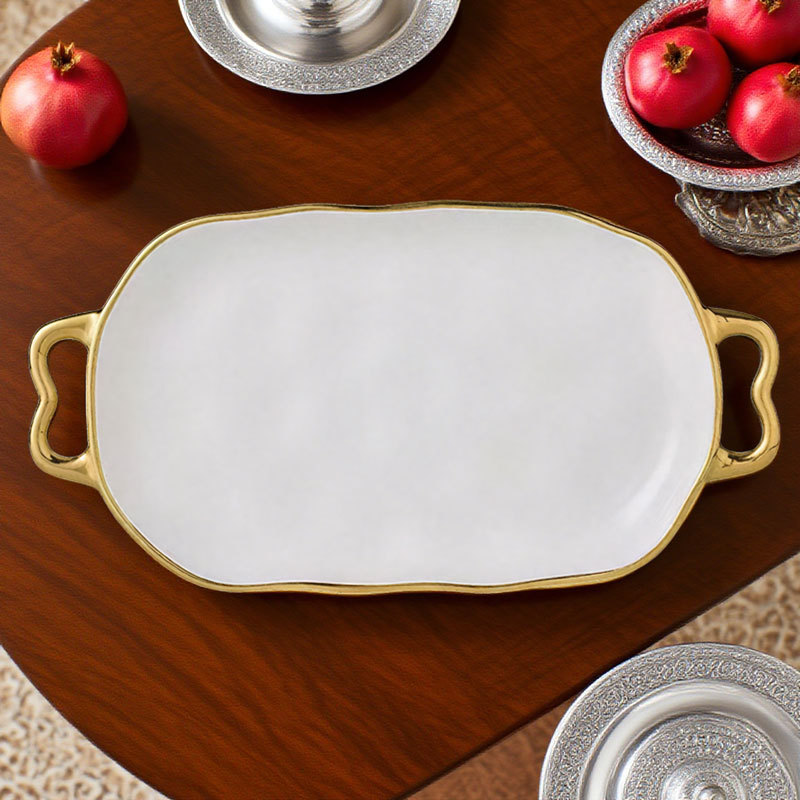 Luxury Gold Rimmed Ceramic Serving Tray