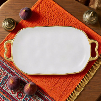 Luxury Gold Rimmed Ceramic Serving Tray