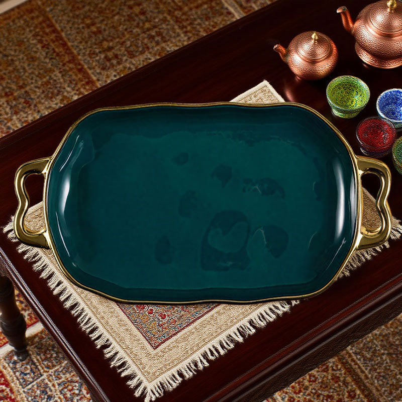 Luxury Gold Rimmed Ceramic Serving Tray