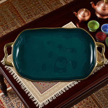 Luxury Gold Rimmed Ceramic Serving Tray