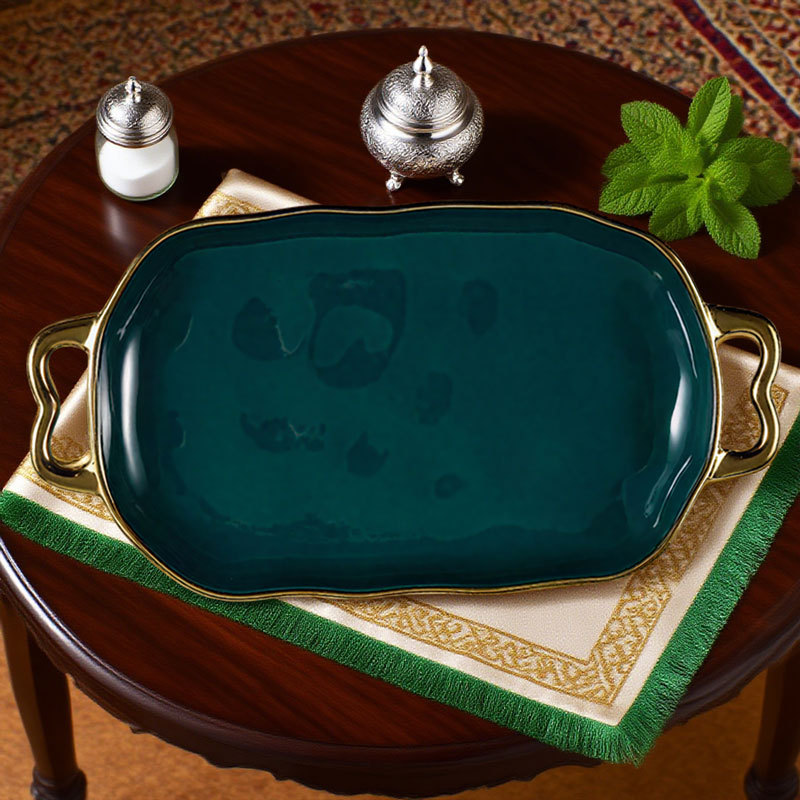 Luxury Gold Rimmed Ceramic Serving Tray