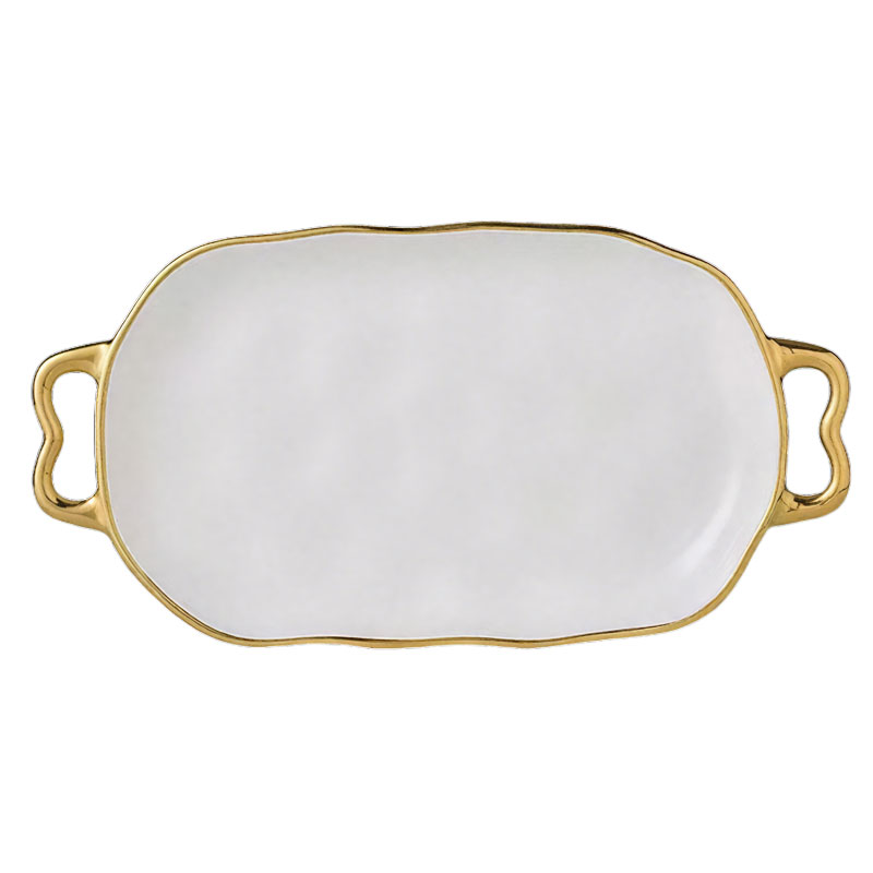 Luxury Gold Rimmed Ceramic Serving Tray