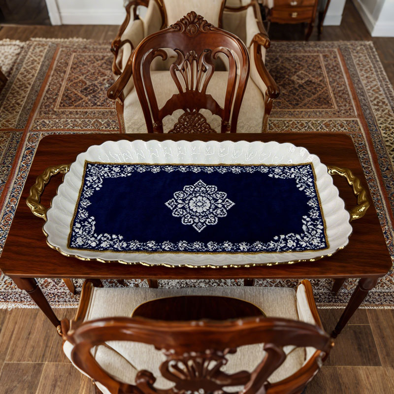 Double Handle Lace Rectangular Shallow Plate