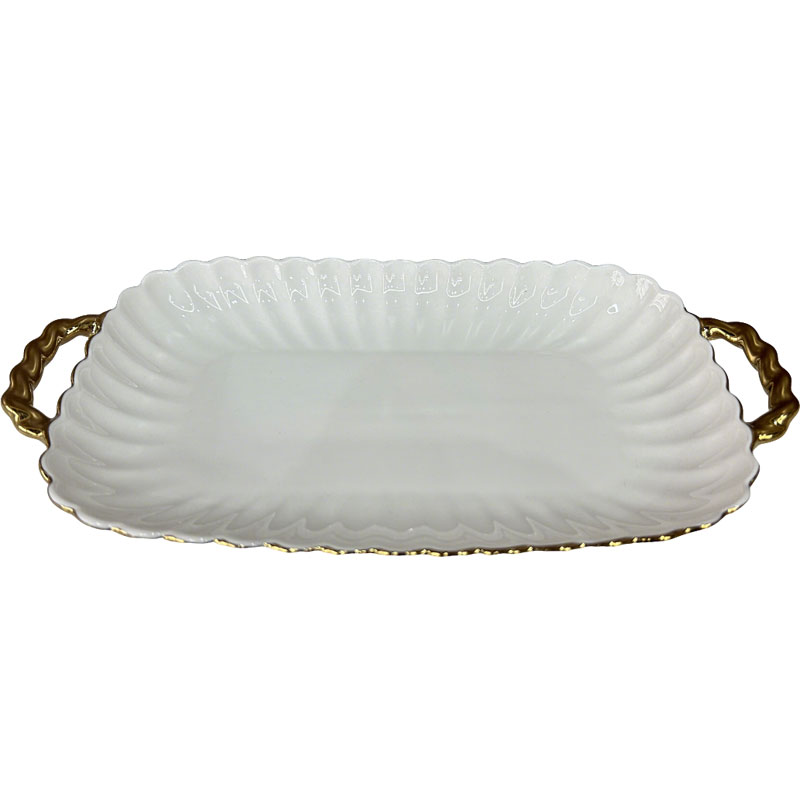 Double Handle Lace Rectangular Shallow Plate
