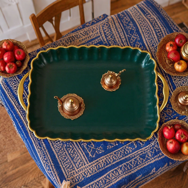 Double Handle Lace Rectangular Shallow Plate