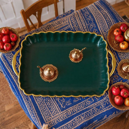 Double Handle Lace Rectangular Shallow Plate