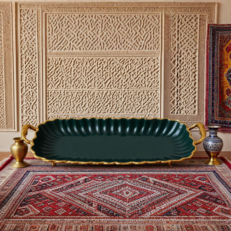 Double Handle Lace Rectangular Shallow Plate