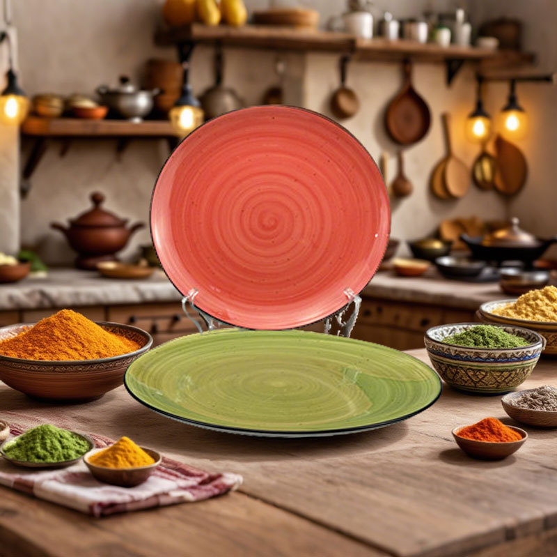 Red and Green Swirl Ceramic Plate