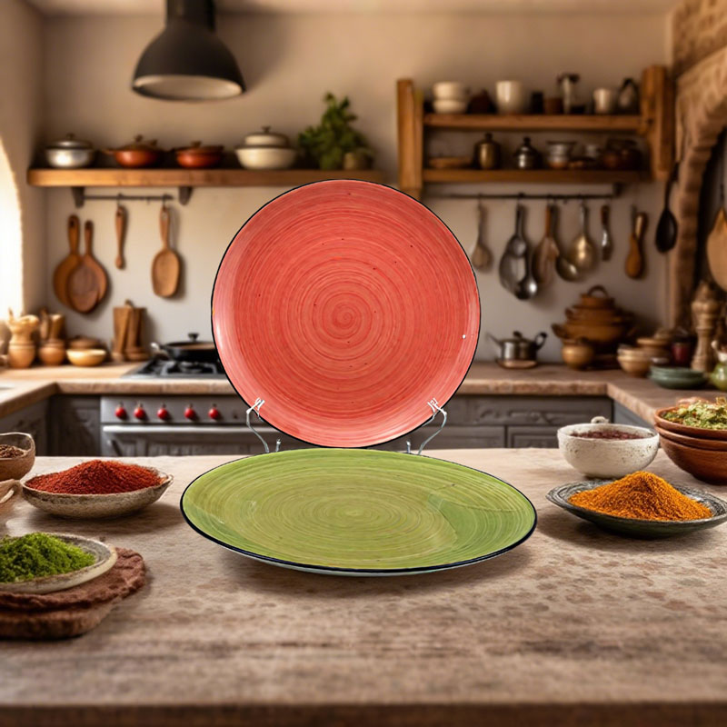 Red and Green Swirl Ceramic Plate