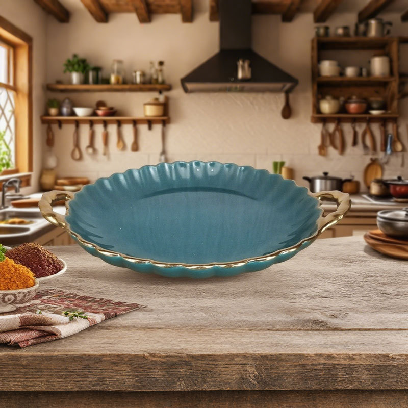 Double Handle Lace Round Shallow Plate