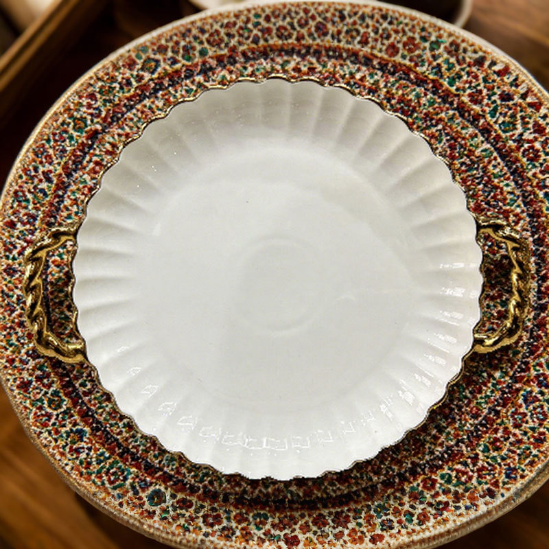 Double Handle Lace Round Shallow Plate