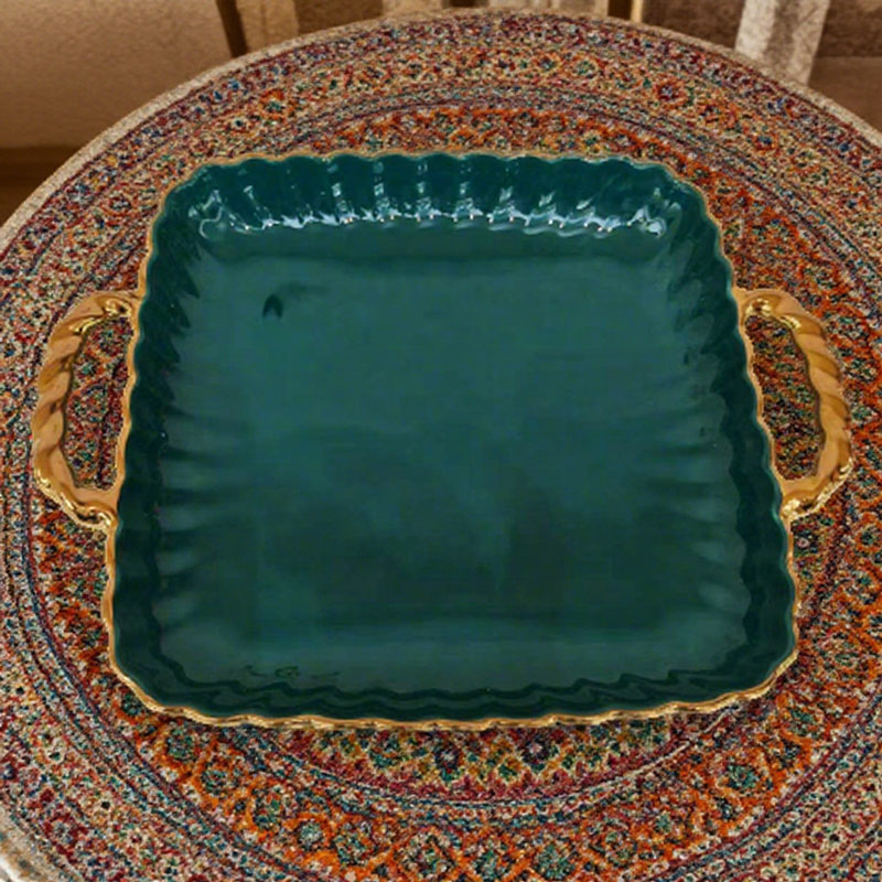 Double Handle Lace Square Shallow Plate