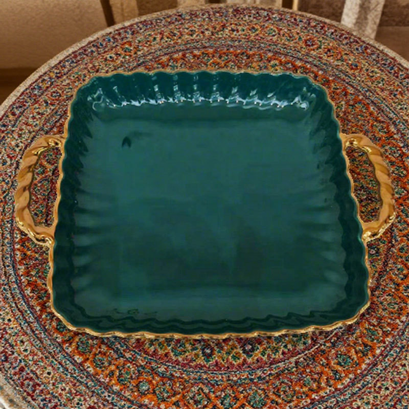 Double Handle Lace Square Shallow Plate