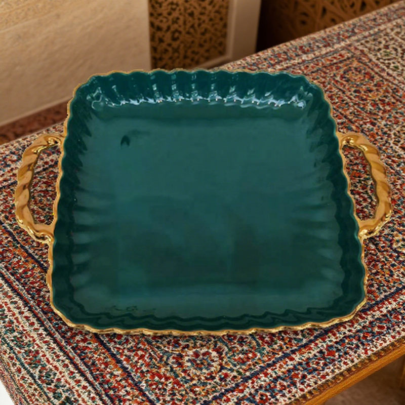 Double Handle Lace Square Shallow Plate