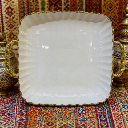 Double Handle Lace Square Shallow Plate