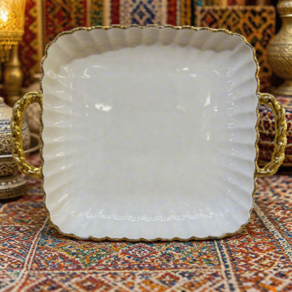 Double Handle Lace Square Shallow Plate