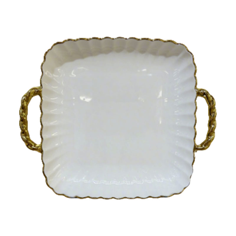 Double Handle Lace Square Shallow Plate