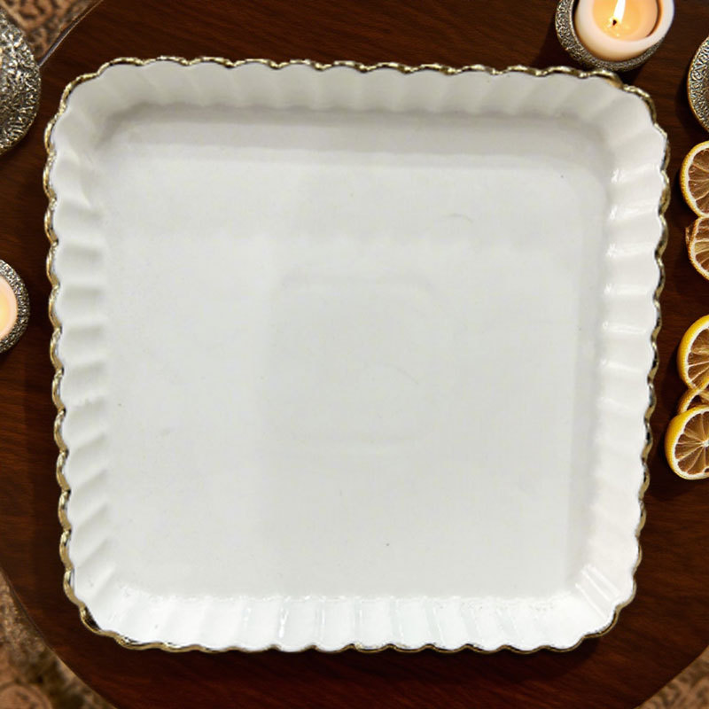 8-inch square plate with lace trim