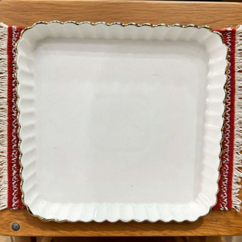 8-inch square plate with lace trim