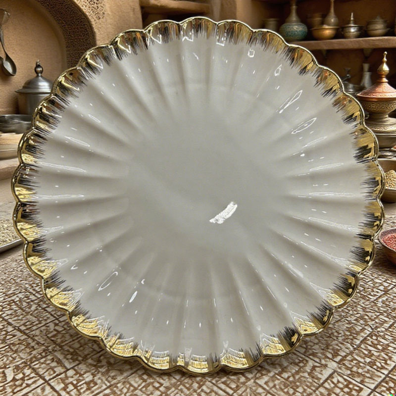 Gold - trimmed chrysanthemum ceramic shallow plate