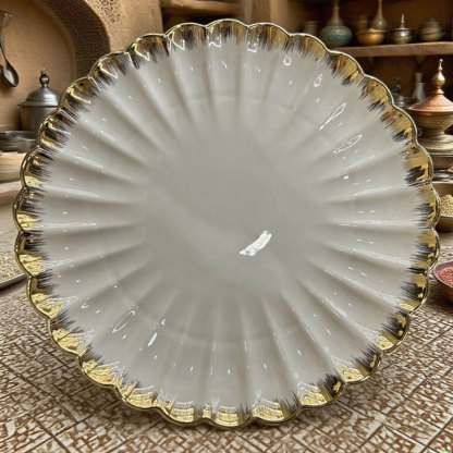 Gold - trimmed chrysanthemum ceramic shallow plate