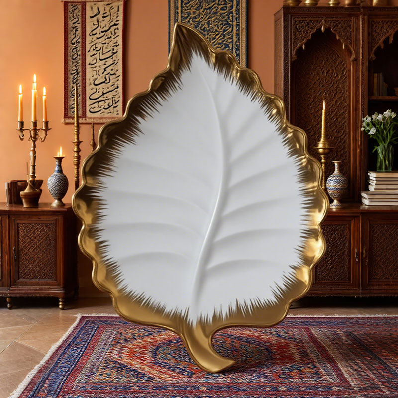 Gold - Trimmed Leaf - shaped Ceramic Plate