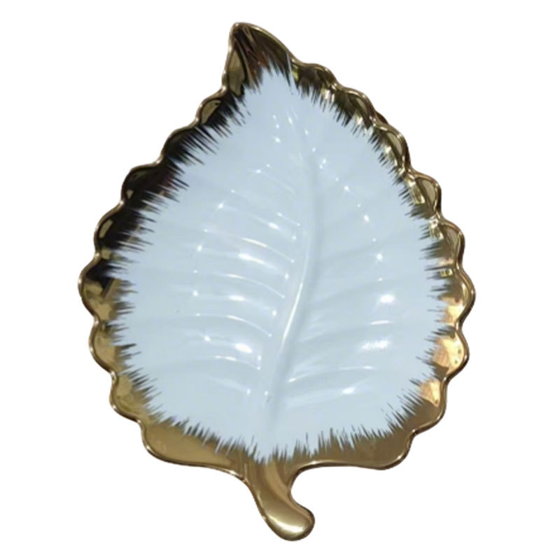 Gold - Trimmed Leaf - shaped Ceramic Plate