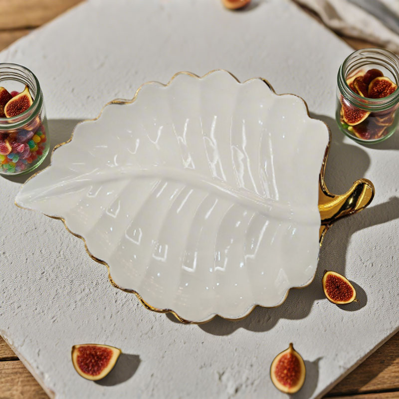 Large leaf - shaped ceramic shallow plate