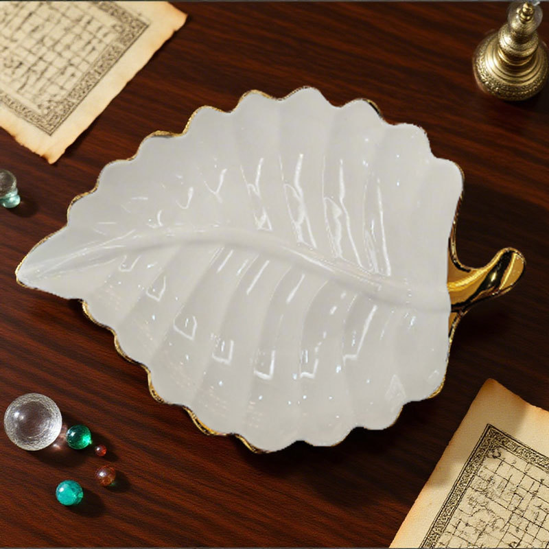 Large leaf - shaped ceramic shallow plate