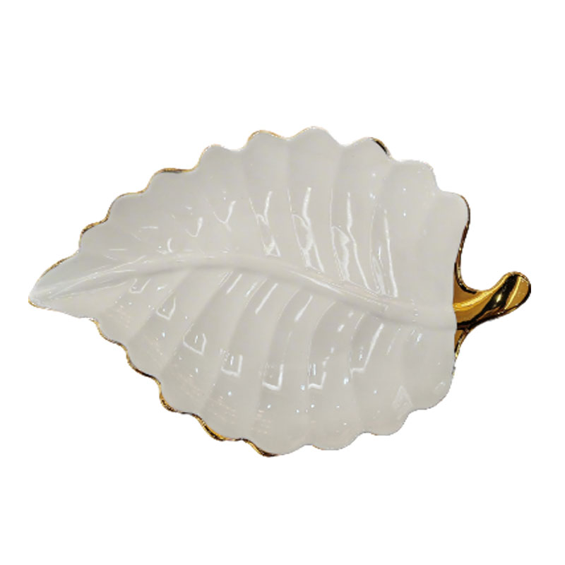 Large leaf - shaped ceramic shallow plate