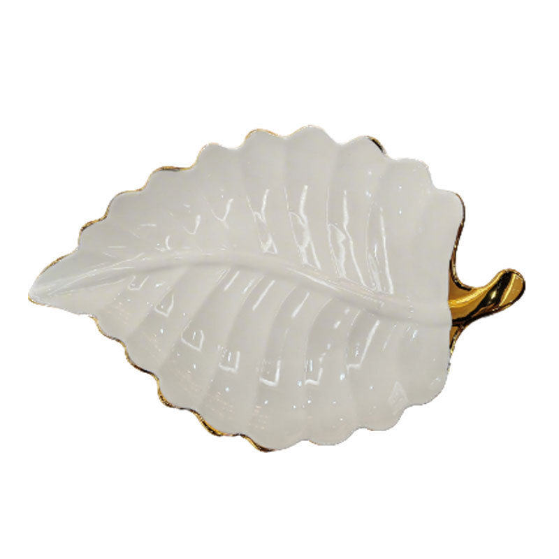 Large leaf - shaped ceramic shallow plate
