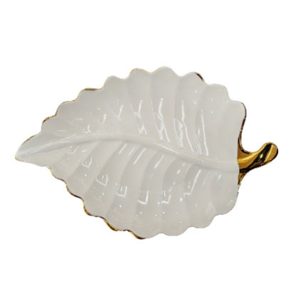 Large leaf - shaped ceramic shallow plate